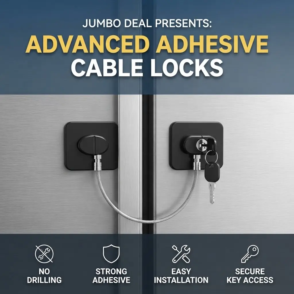 Adhesive Refrigerator & Cabinet Cable Lock with Key | Child Safety & Fridge Lock – Jumbo Deal