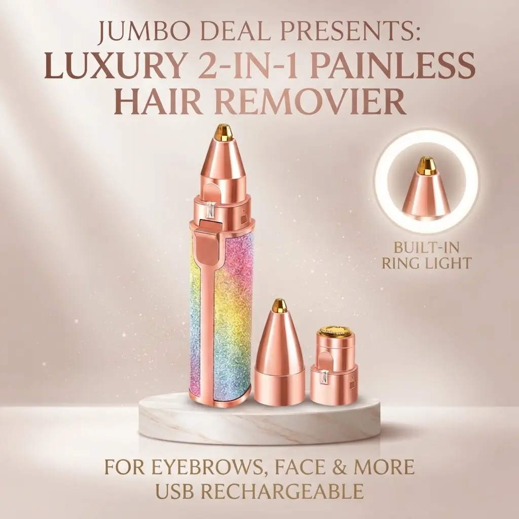 2-in-1 Painless Eyebrow & Facial Hair Remover with LED Ring Light (Pink) – Jumbo Deal