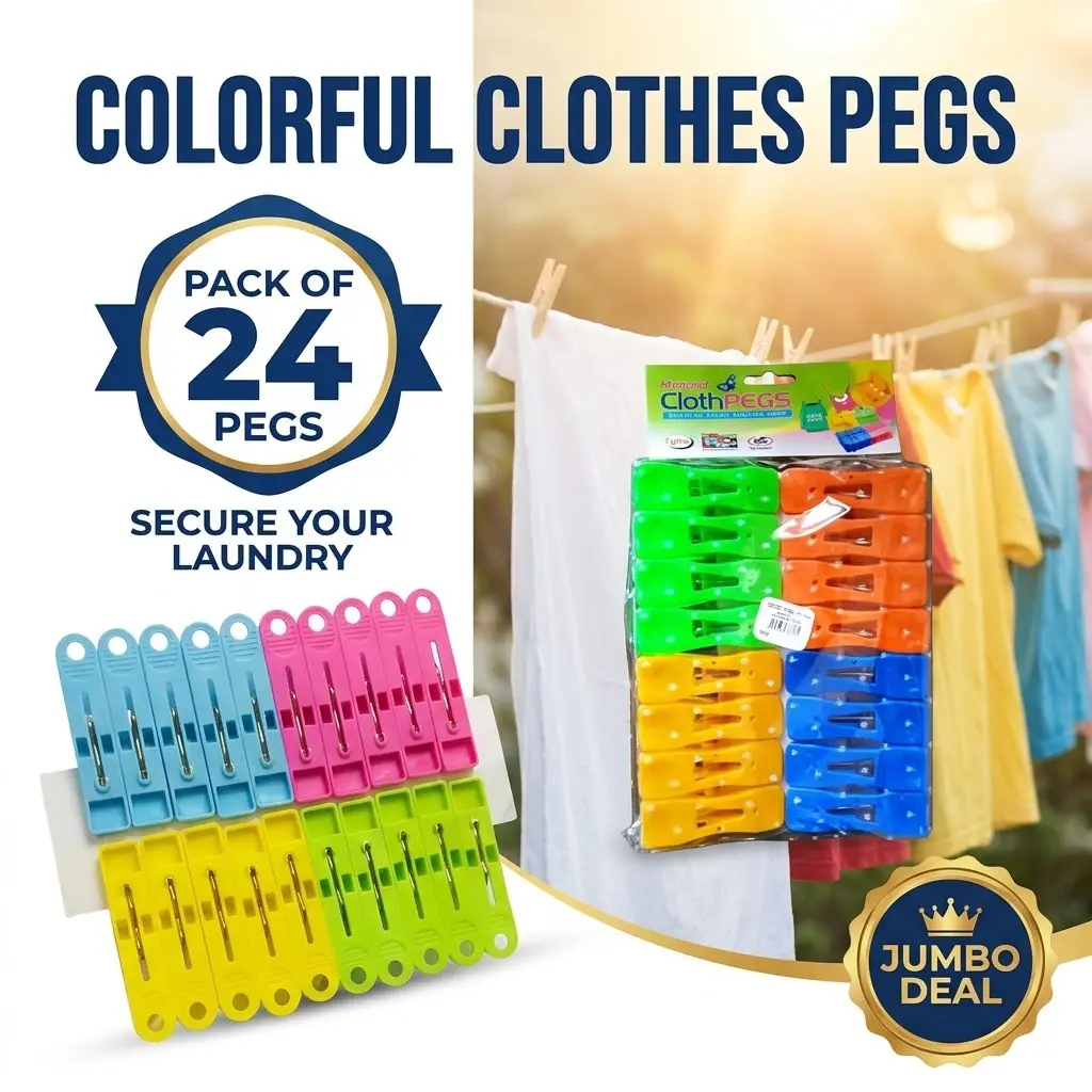 Colorful Plastic Clothes Pins / Pegs Laundry Clips (Pack of 24) – Jumbo Deal