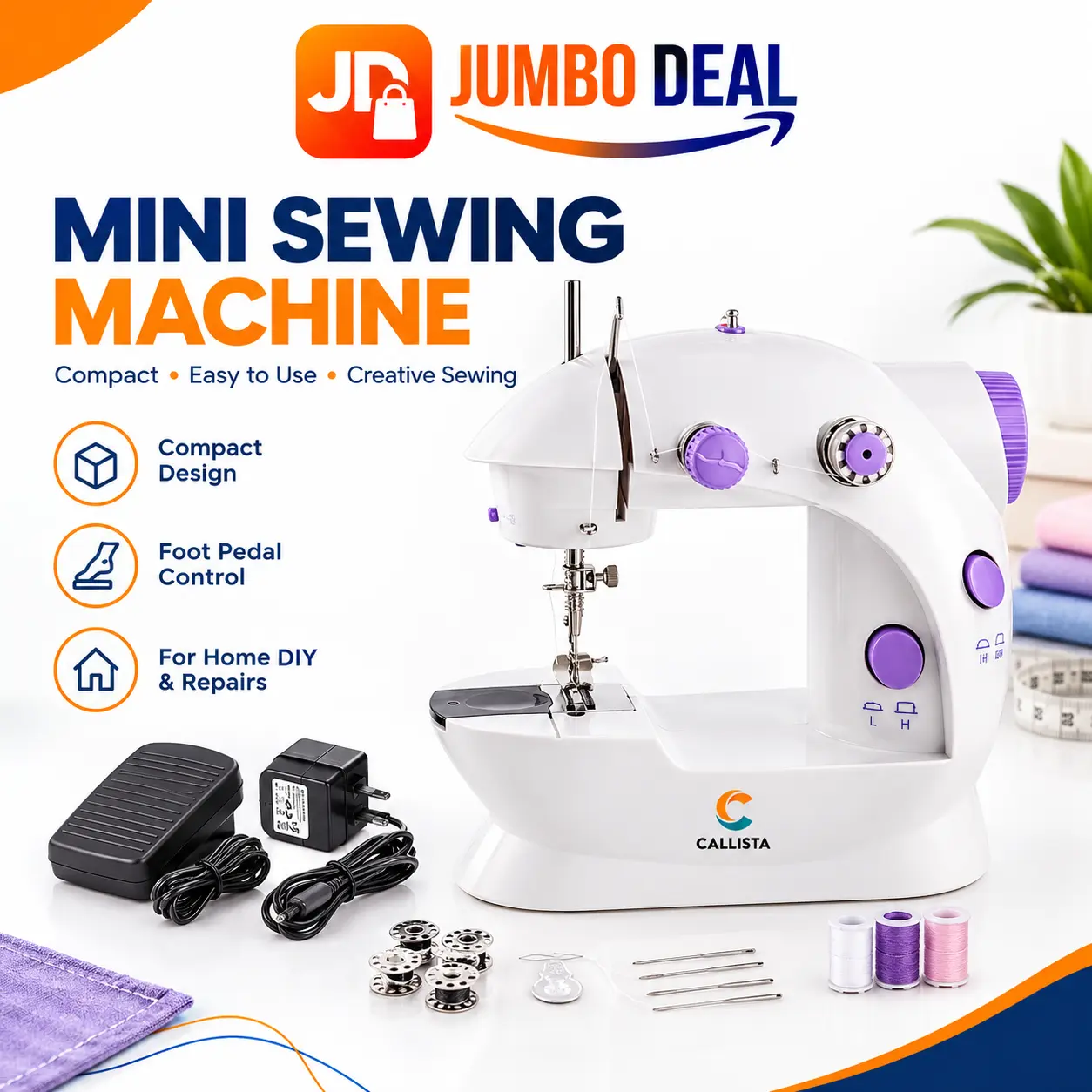 Portable Mini Electric Sewing Machine with Foot Pedal and Accessory Kit – Jumbo Deal