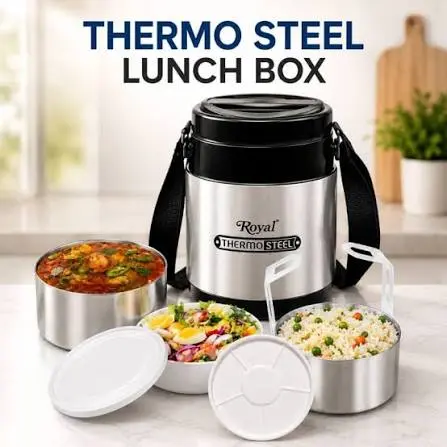 Royal Thermo Steel Insulated Stainless Steel Lunch Box Set with Carrying Strap – Jumbo Deal